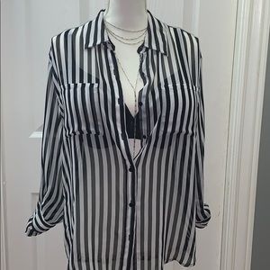 Black and white stripe sheer blouse
